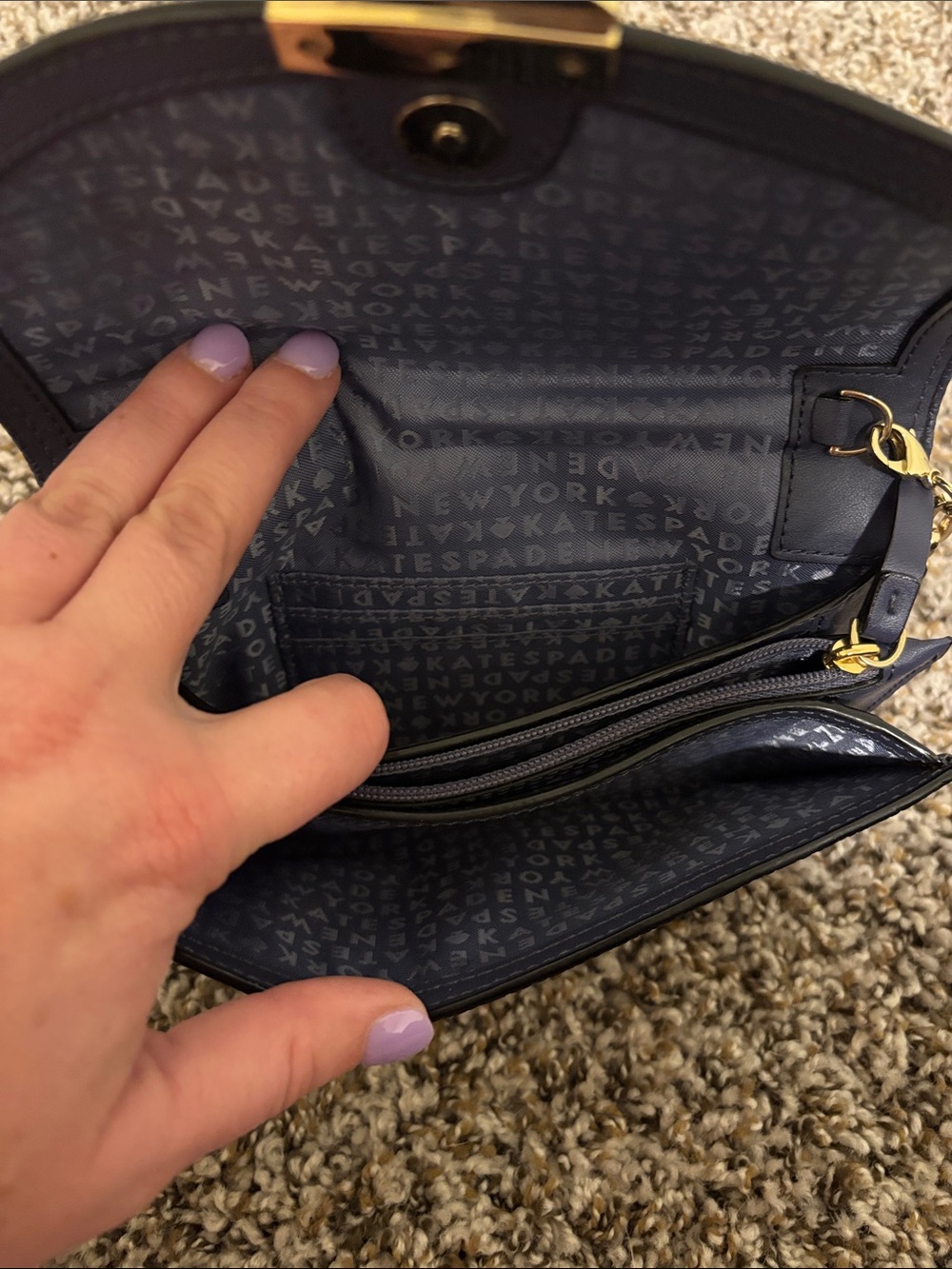 Kate Spade Navy Leather Wallet on Chain with Gold Hardware - Picture 3 of 3